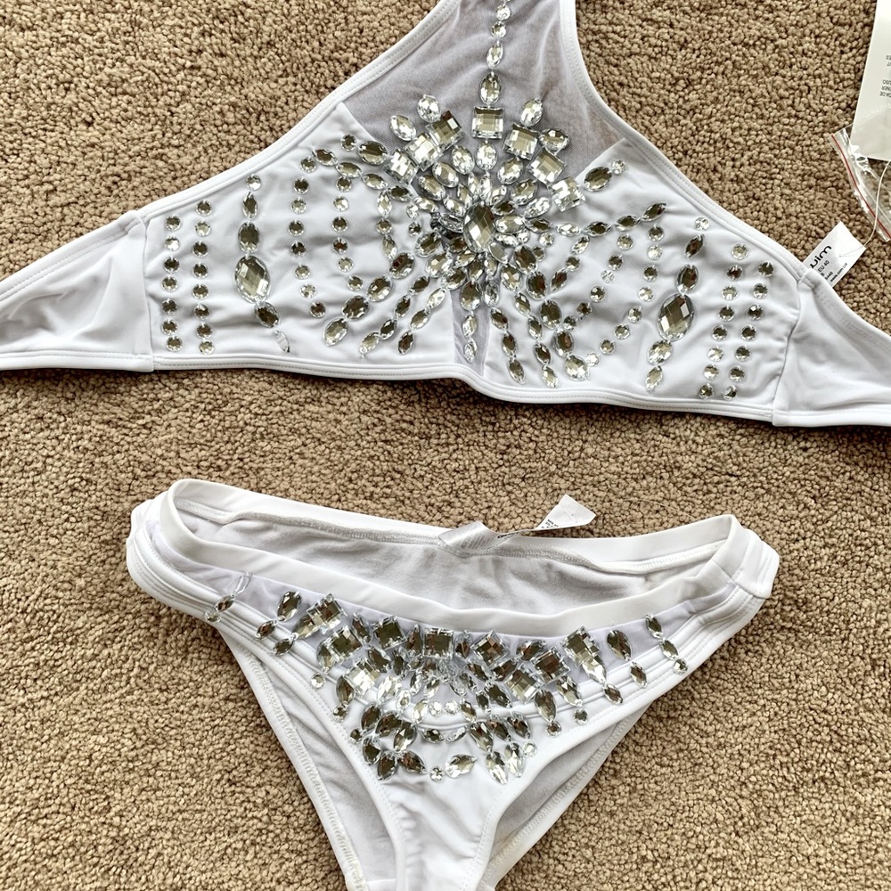 Rhinestone Embellished White Bikini